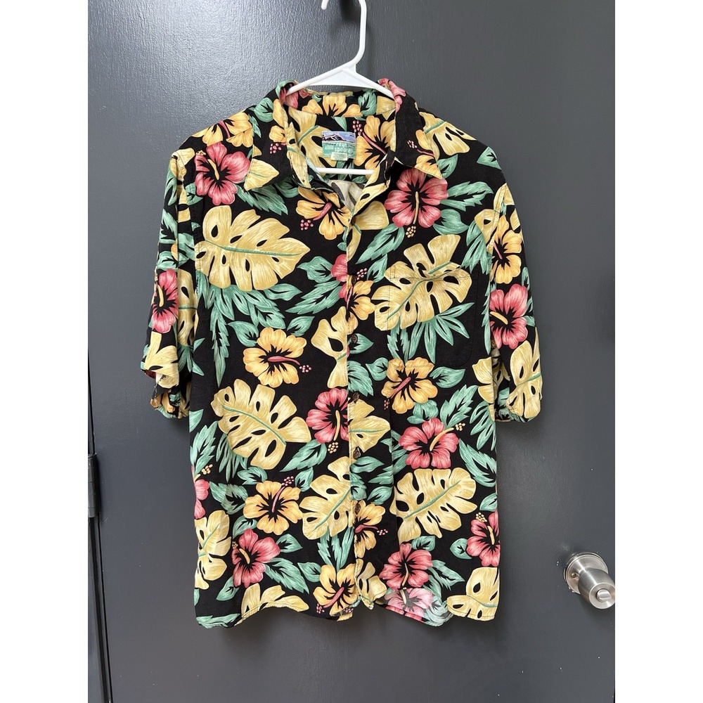 Reyn Spooner Shirt Mens Sz L Floral Print Button Up Hawaiian Aloha Rayon